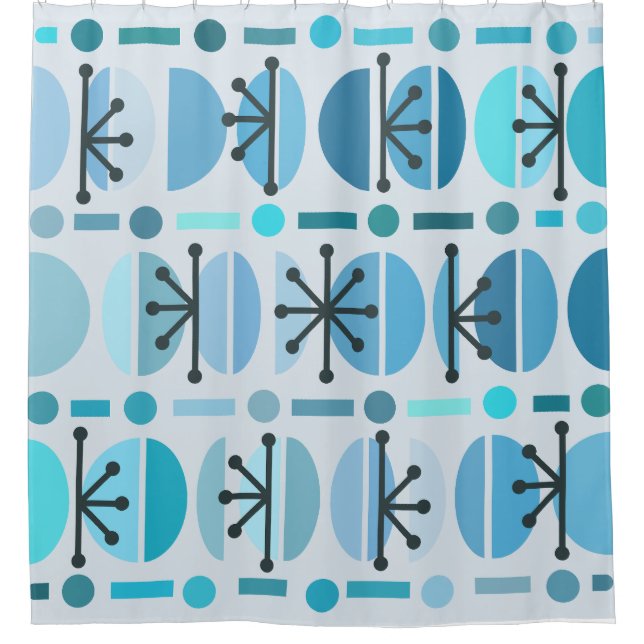 Boho Retro Bowls Lines Turquoise Shower Curtain (Front)