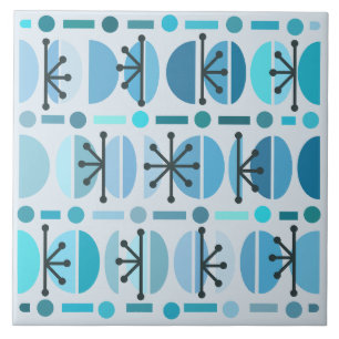 Boho Retro Bowls Lines Turquoise Tile