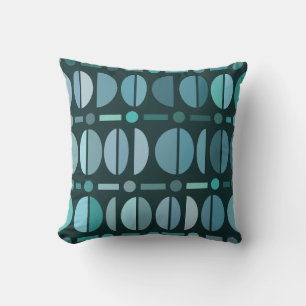 Boho Retro Bowls Pattern Teal Cushion