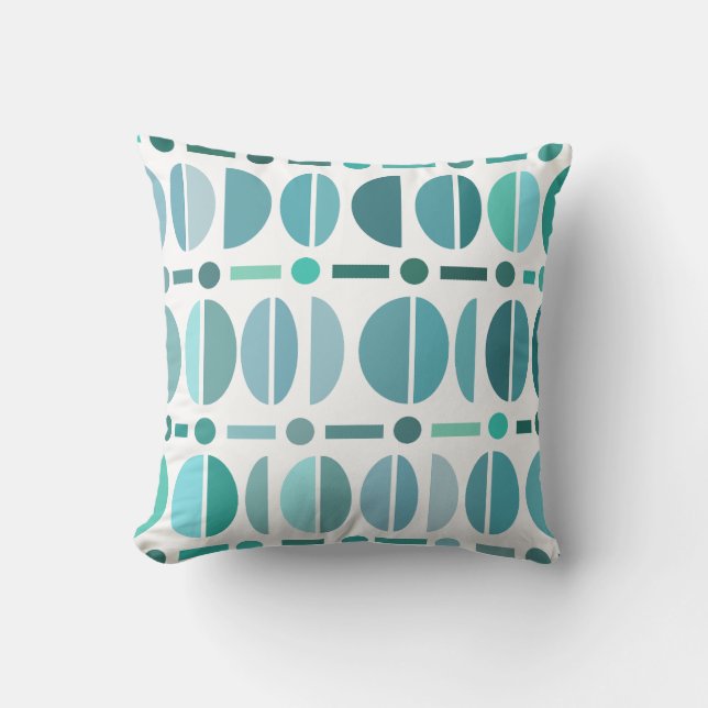 Boho Retro Bowls Pattern Turquoise Cushion (Front)