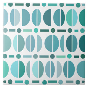 Boho Retro Bowls Pattern Turquoise Tile