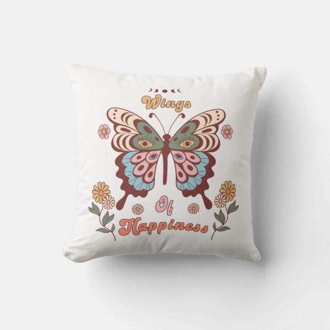 Boho Retro Butterfly Wings Cushion (Front)