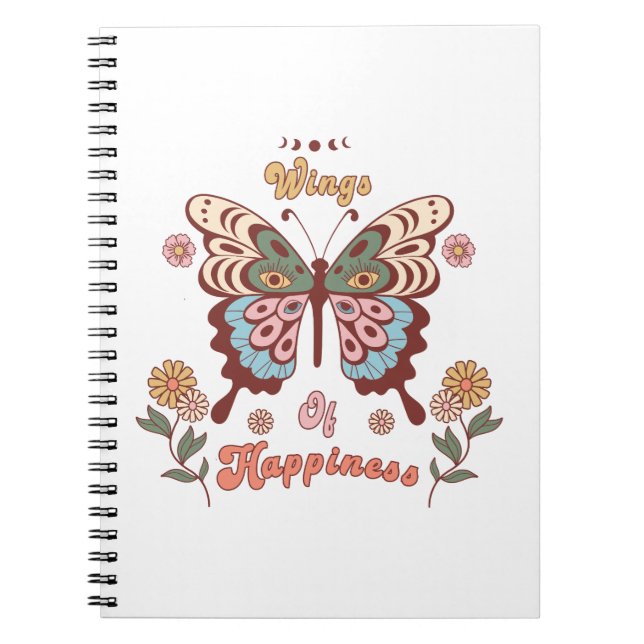 Boho Retro Butterfly Wings Notebook (Front)
