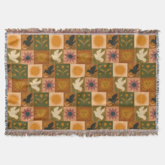 Boho Retro Celestial Sun Moon  Throw Blanket