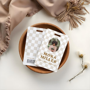 Boho Retro Chequered Pattern Photo ID Barcode ID Badge