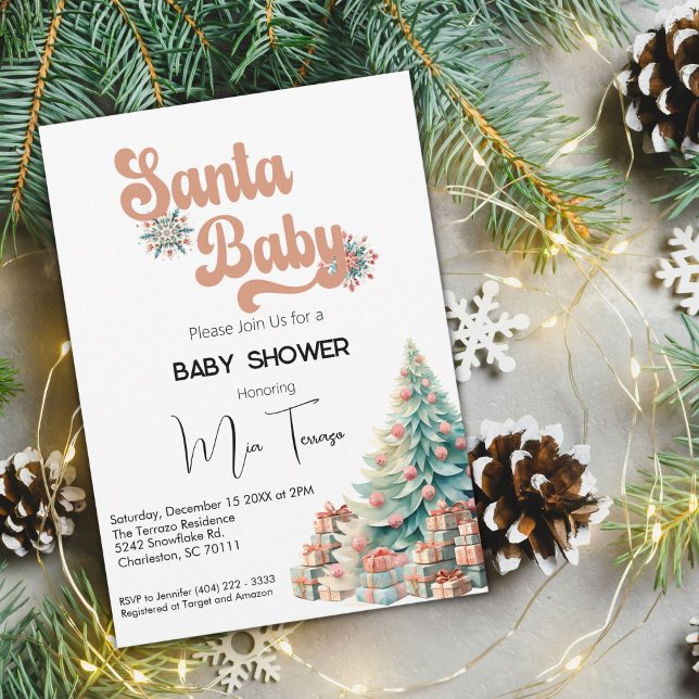 Boho Retro Christmas Baby Shower Invitation (Creator Uploaded)