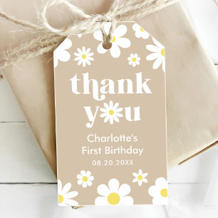 Boho Retro Daisy 1st Birthday Gift Tags
