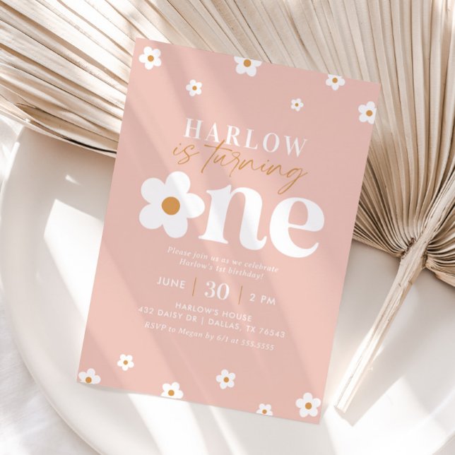 Boho Retro Daisy 1st Birthday Invitation (Creator Uploaded)