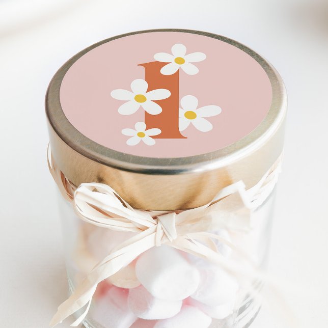 Boho Retro Daisy 1st Groovy Birthday  Classic Round Sticker (Creator Uploaded)