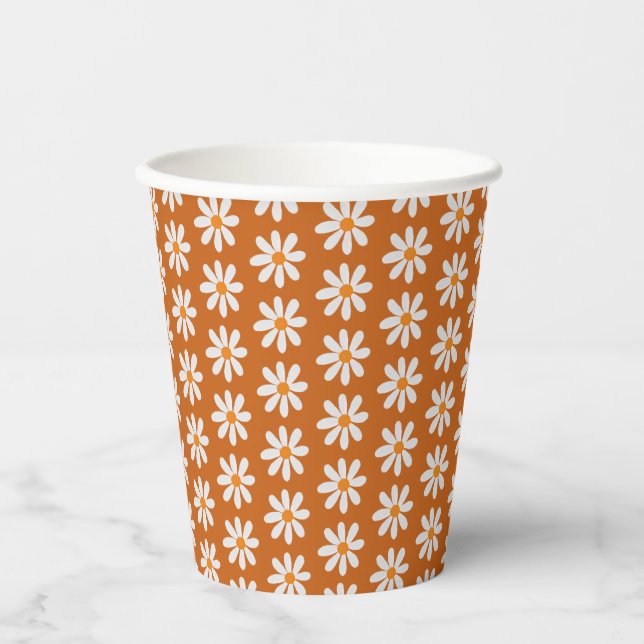 Boho Retro Daisy Pattern Graduation Party Paper Cups (Front)
