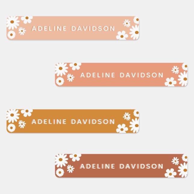 Boho Retro Daisy Theme Simple Waterproof Kids Name (Group)