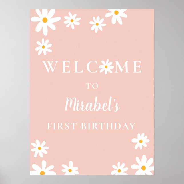 Boho Retro Daisy Wild One 1st Birthday Welcome Poster (Front)