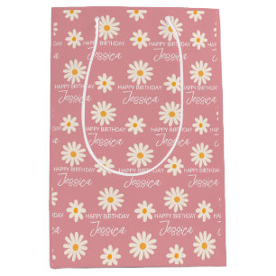 Boho retro desert daisy personalised birthday medium gift bag