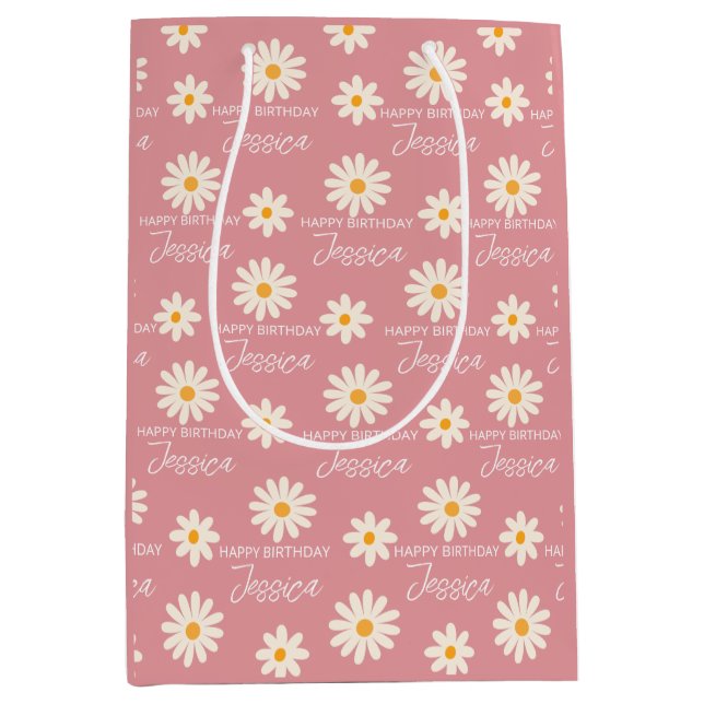 Boho retro desert daisy personalised birthday  medium gift bag (Front)