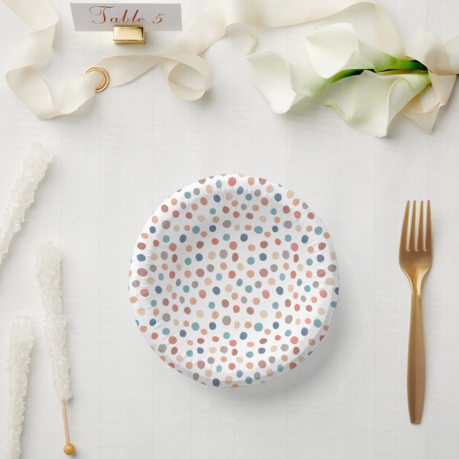 Boho Retro Dots Pattern Paper Plate (Wedding)