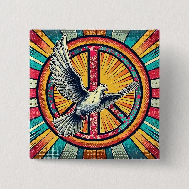 Boho Retro Dove and Peace Sign 15 Cm Square Badge (Front)