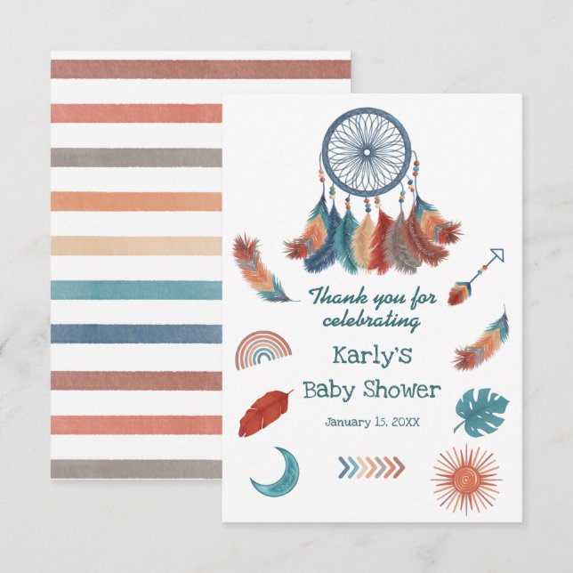 Boho Retro Dreamcatcher Baby Shower Thank You Card (Front/Back)