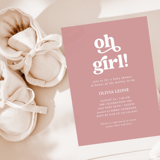 Boho Retro Dusty Rose | Oh Girl Baby Shower Invitation (Creator Uploaded)