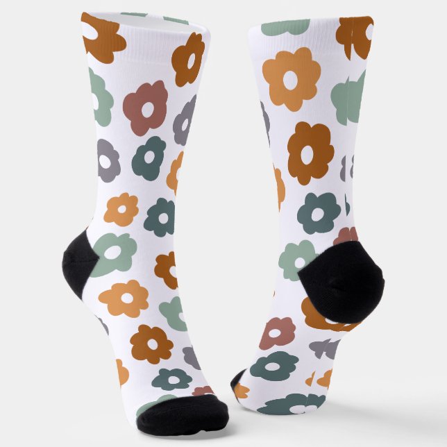 Boho Retro Earthy Florals and Botanical Charm Socks (Angled)