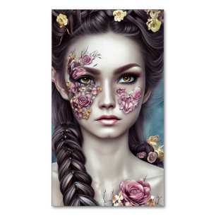 Boho Retro Fantasy Girl with Flowers Magnetic Business Card