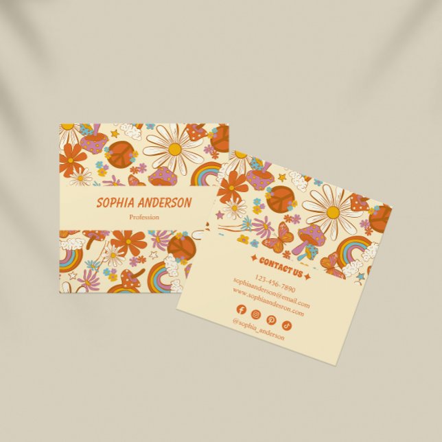Boho Retro Floral Business Card with Funky 70s Vib (Creator Uploaded)