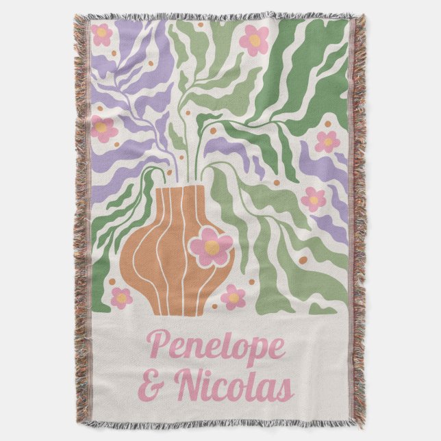 Boho Retro Floral Custom Apartment Blanket (Front Vertical)