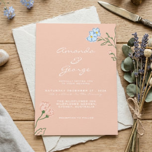 Boho Retro Floral Groovy Bold Classic Wedding Invitation