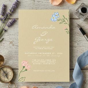 Boho Retro Floral Groovy Bold Classic Wedding Invitation
