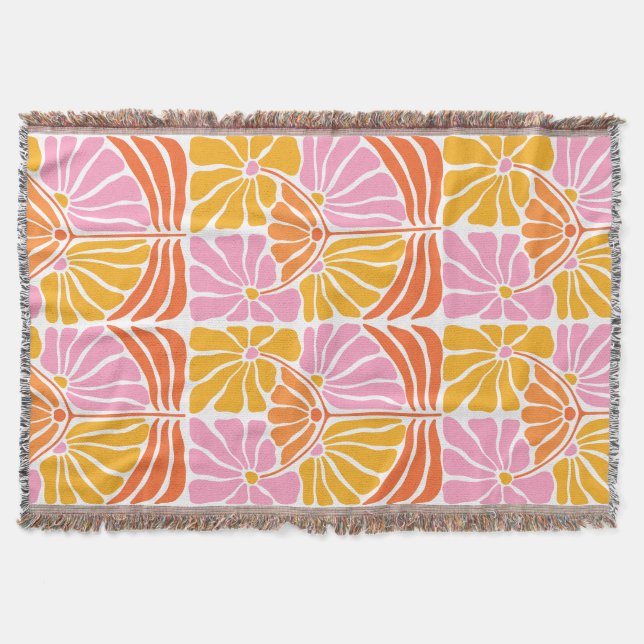 Boho Retro Floral Pattern Throw Blanket (Front)