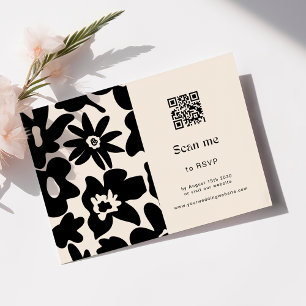 Boho Retro Floral QR Code Wedding RSVP Card