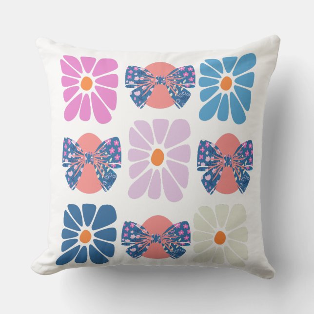 Boho retro floral simple easter cushion (Front)