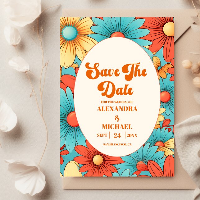 Boho Retro  Floral Wedding Save The Date (Creator Uploaded)