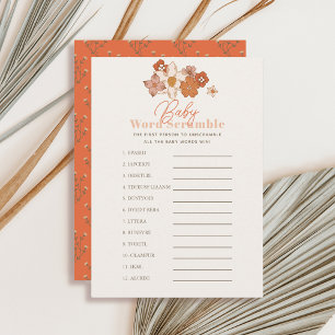 Boho Retro Floral Word Scramble Baby Shower Game Invitation