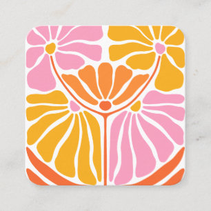 Boho retro Flower Pattern Square Business Card