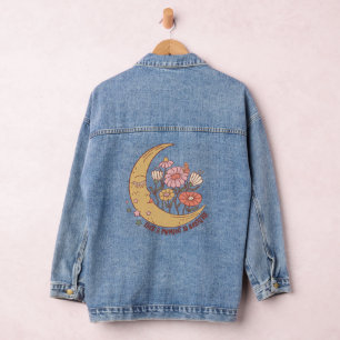 Boho Retro Flowers Moon Summer Vibe Take A Moment Denim Jacket