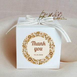 Boho Retro Flowers   Wedding Thank You Classic Round Sticker