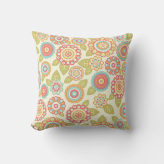 Boho Retro Funky Flowers Floral Pattern (Cream) Cushion