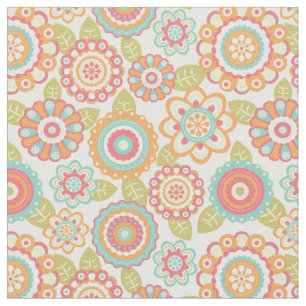 Boho Retro Funky Flowers Floral Pattern (Cream) Fabric
