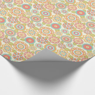 Boho Retro Funky Flowers Floral Pattern (Cream) Wrapping Paper