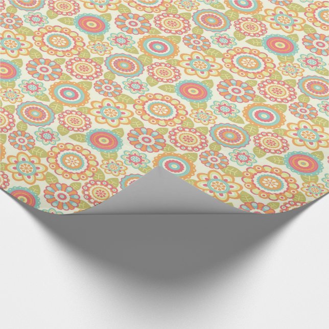 Boho Retro Funky Flowers Floral Pattern (Cream) Wrapping Paper (Corner)