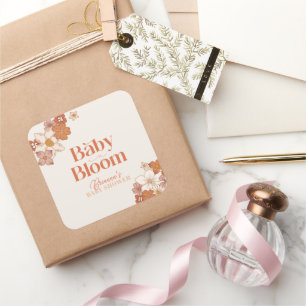 Boho Retro Groovy Floral Baby Shower Square Sticker