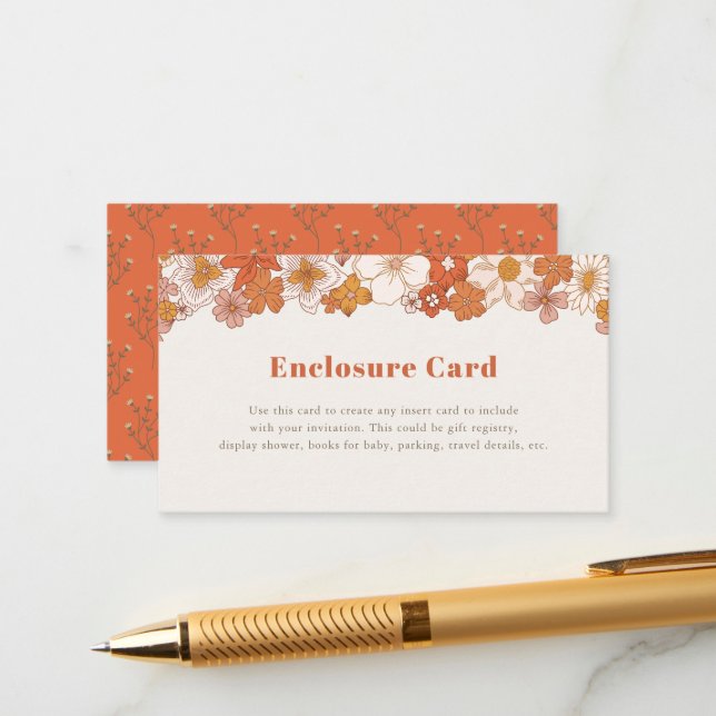 Boho Retro Groovy Floral Girl Enclosure Card (Front/Back In Situ)