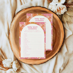 Boho Retro Groovy Floral Word Scramble Game Card
