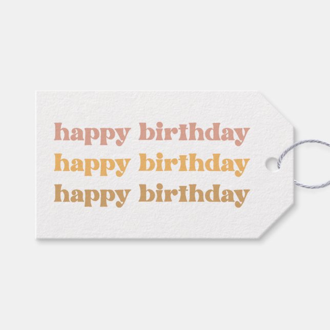 Boho Retro Happy Birthday Gift Tag (Front (Horizontal))