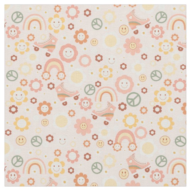 boho retro hippie groovy pastel  fabric (Close Up)