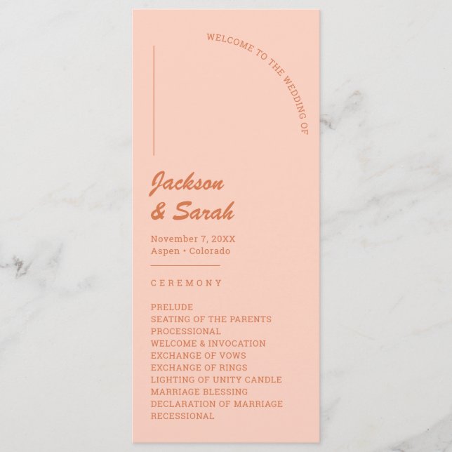 Boho Retro Orange Wedding  Programme (Front)