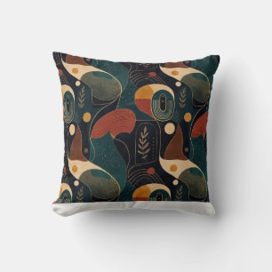 Boho Retro Organic Shapes in Navy Teal Terracotta Cushion