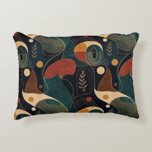 Boho Retro Organic Shapes in Navy Teal Terracotta Decorative Cushion