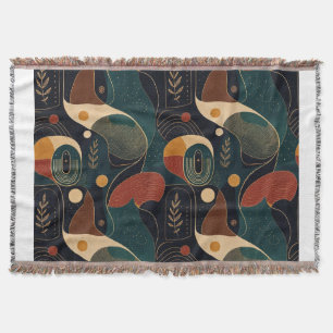 Boho Retro Organic Shapes in Navy Teal Terracotta Throw Blanket