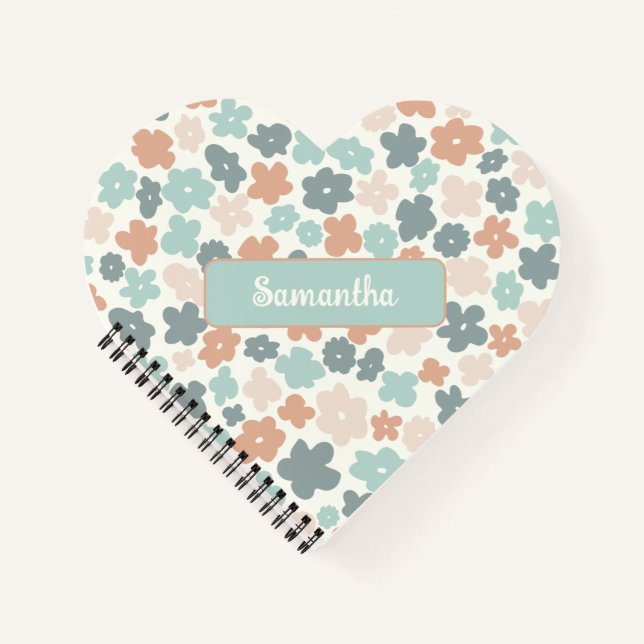 Boho retro pastel flower pattern notebook (Front)